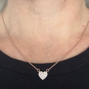 Kate Spade Signed CZ Pave Heart Mini Pendant Necklace in Rose Gold tone Metal